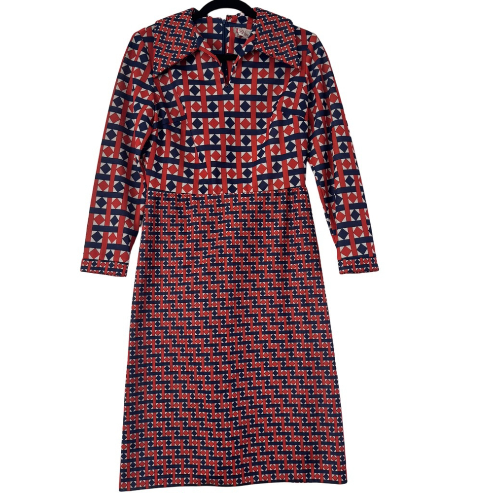 Emilio Borghese Roma Vintage 70s print poly dress Rare Find size S-M